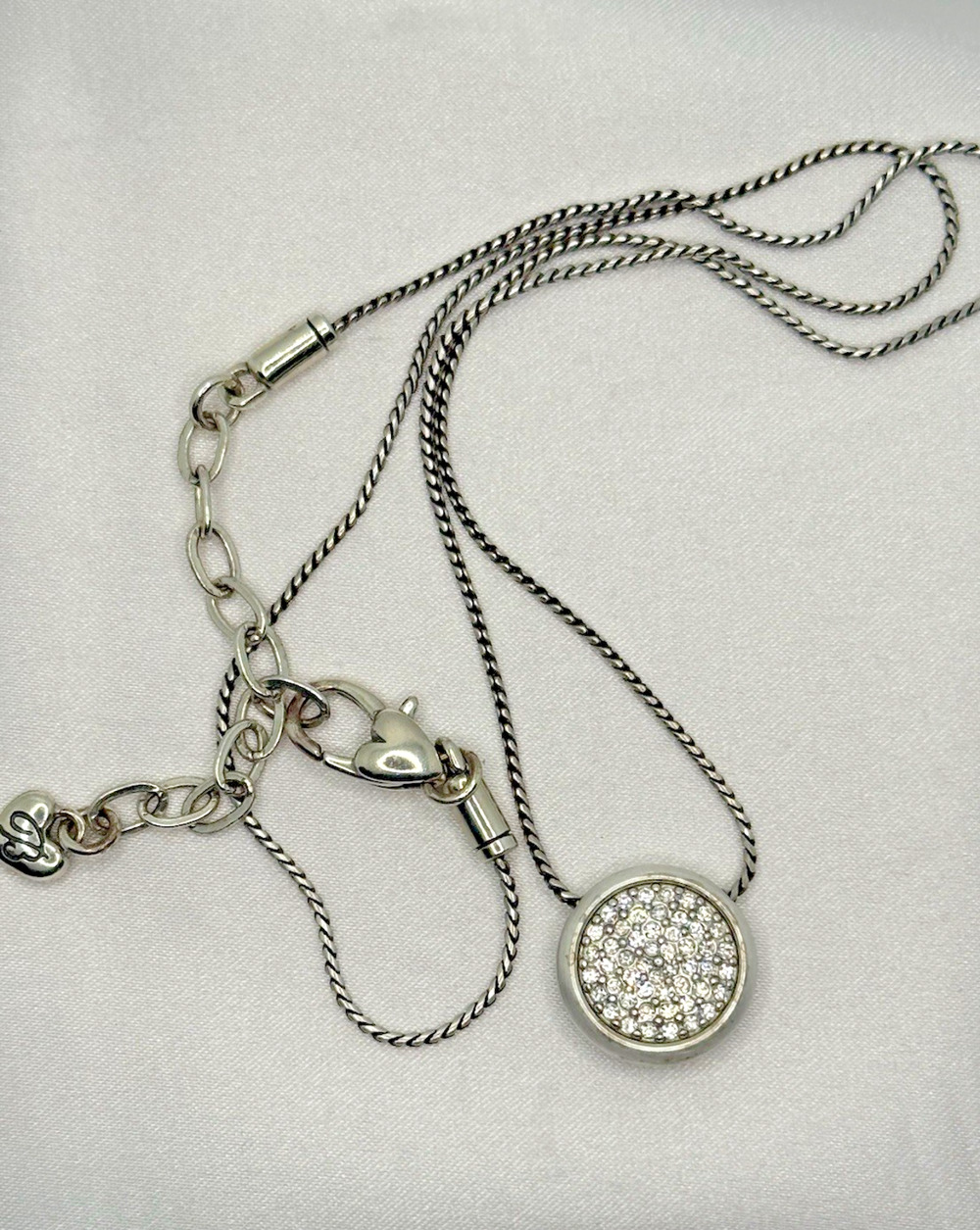 Brighton Crystal Pave Round Floating Pendant Silver Plate Necklace 18-20" Extend